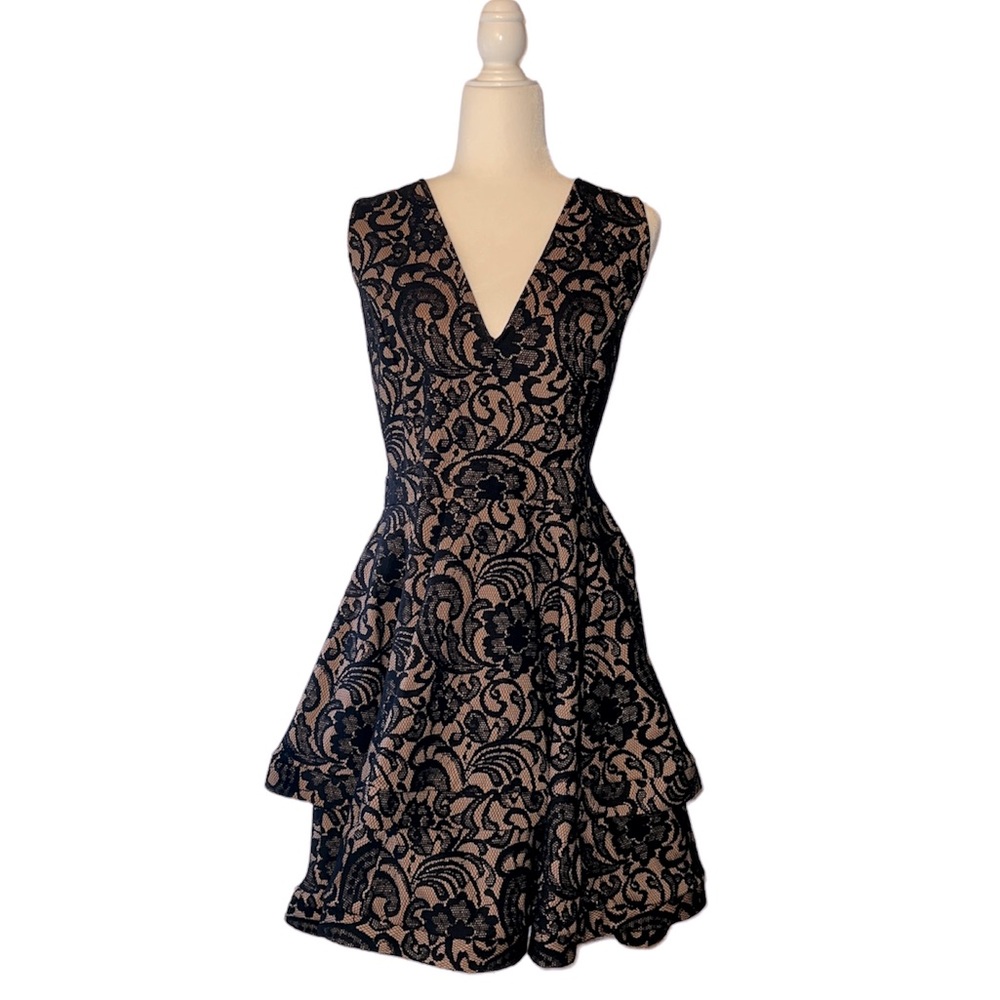Symphony Plus Bridal/ Special Occasion Dress- Black Lace Trim, Flared Skirt- 1X